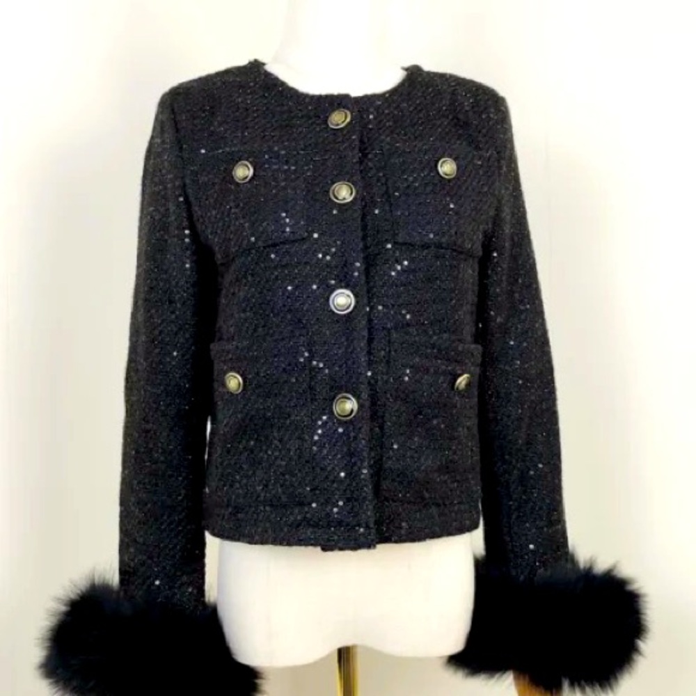 Chanel styled jacket w/detachable fur detailing.